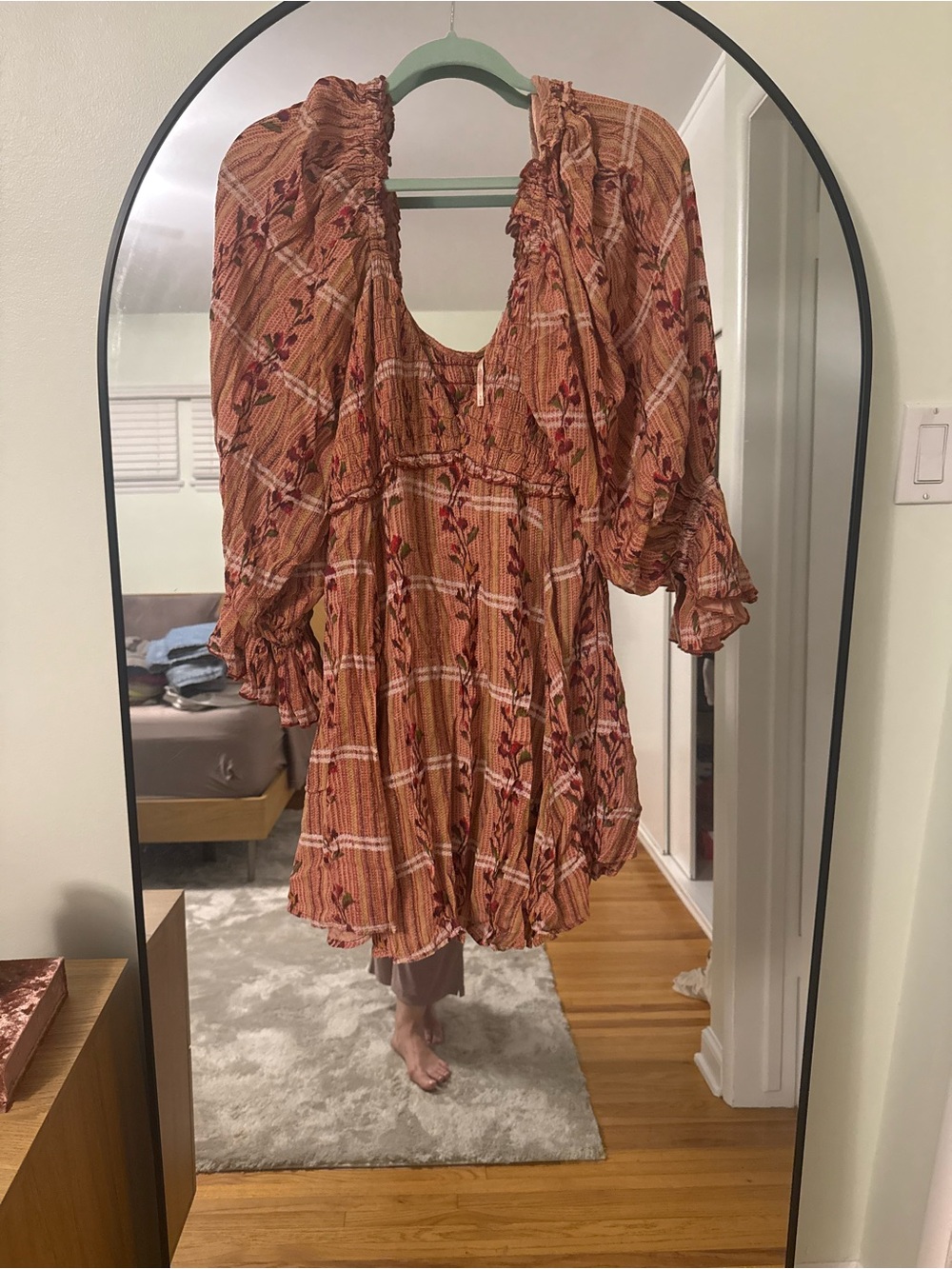 Free People Rust Floral Smocked Mini Dress